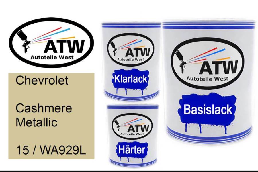 Chevrolet, Cashmere Metallic, 15 / WA929L: 1L Lackdose + 1L Klarlack + 500ml Härter - Set, von ATW Autoteile West.